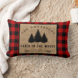 Rustic Country Family Name Cabin in the Woods Lumbar Pillow