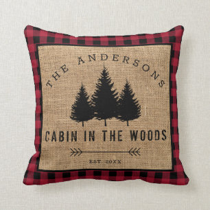Rustic Country Family Name Cabin in the Woods Throw Pillow