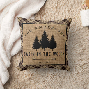 Rustic Country Family Name Cabin in the Woods Throw Pillow