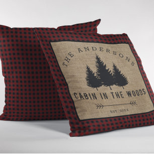Rustic Country Family Name Cabin in the Woods Throw Pillow