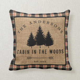 Rustic Country Family Name Cabin in the Woods Throw Pillow