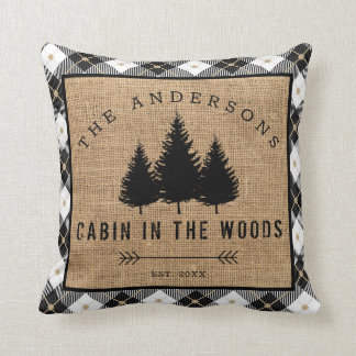 Rustic Country Family Name Cabin in the Woods Throw Pillow