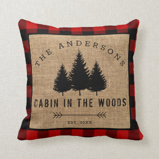 Rustic Country Family Name Cabin in the Woods Throw Pillow