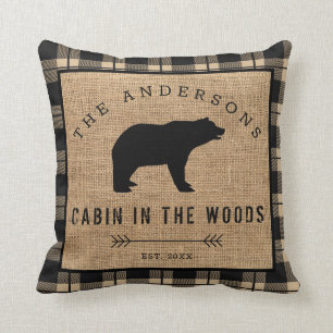 Rustic Country Family Name Cabin in the Woods Throw Pillow