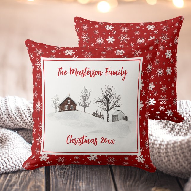 Rustic Country, Family Name, Christmas, Throw Pillow (Rustic Country, Family Name, Christmas, Throw Pillow)