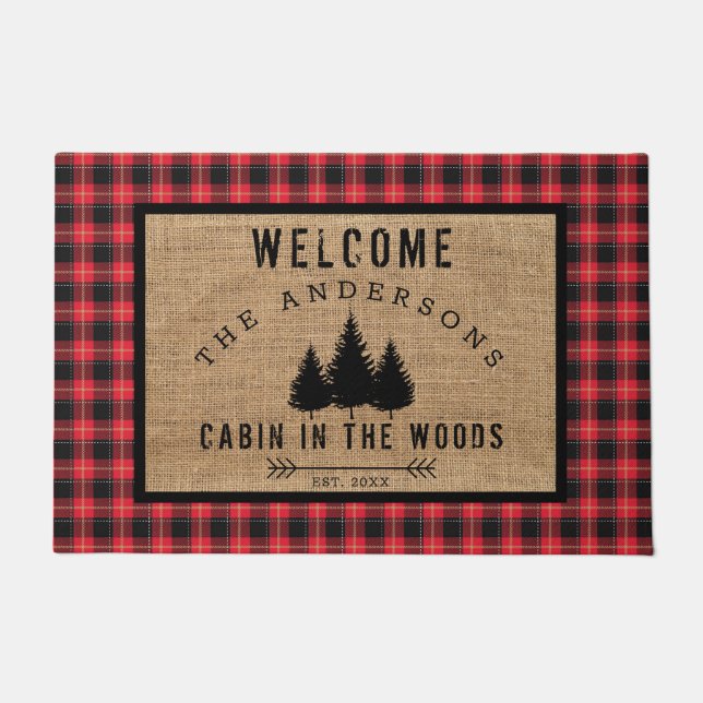 Rustic Country Family Welcome to the Woods Cabin Doormat (Front)