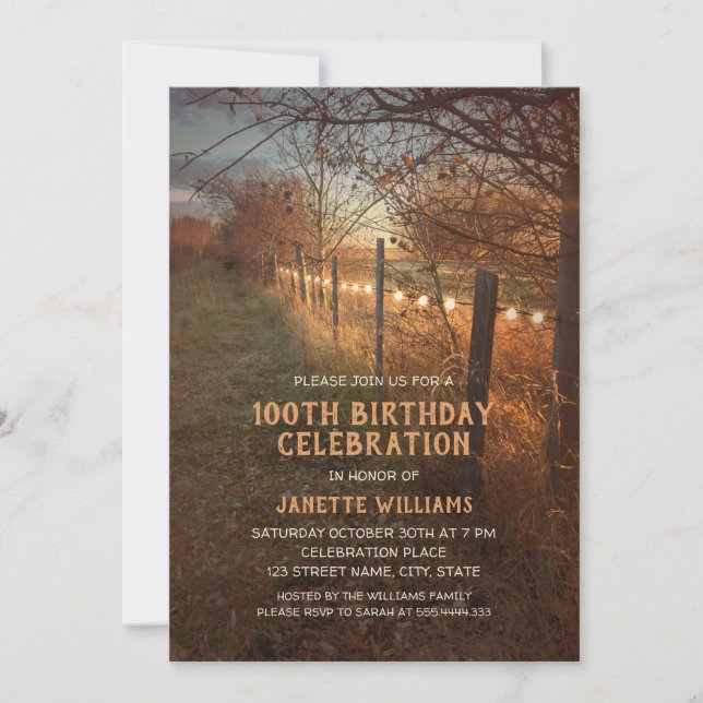 Rustic Country Farm 100th Birthday Invitations (Front)