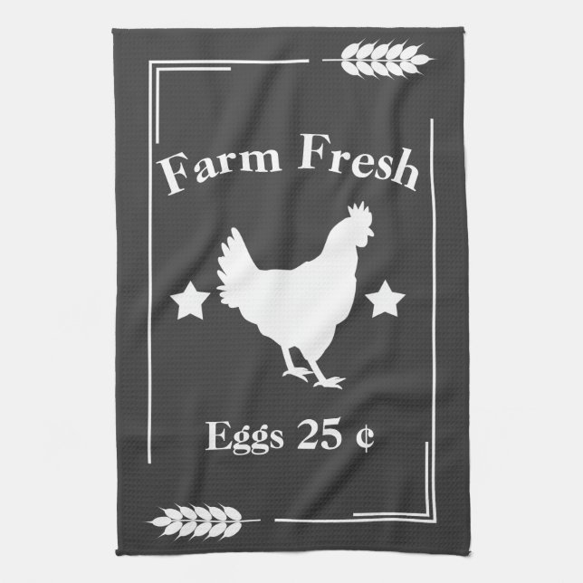 Rustic Country Farm Fresh Chicken Eggs Kitchen Towel (Vertical)