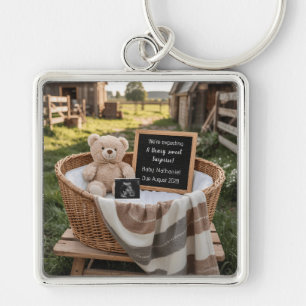 Rustic country Farm House Pregnancy Announcement  Keychain