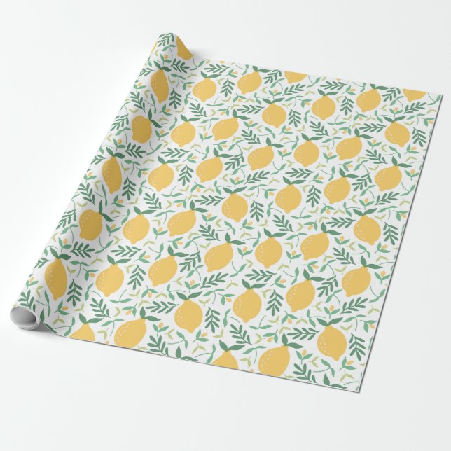 Rustic Country Farm Lemon Pattern Wrapping Paper (Unrolled)