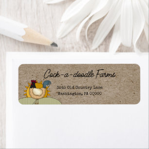 Rustic Country Farm Rooster Adresse de retour Labe