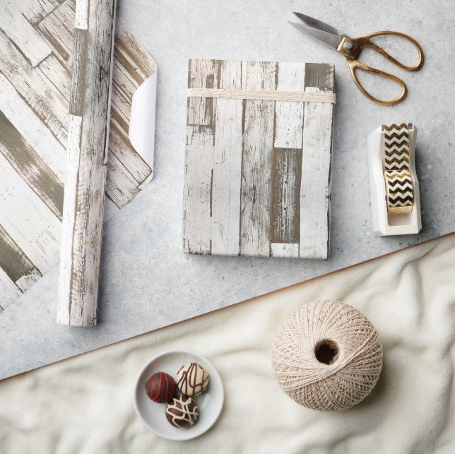 rustic country farmhouse barn grey white woodgrain wrapping paper (Crafts)