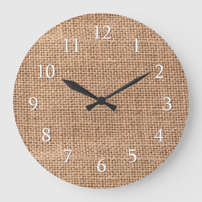 Rustic Country Farmhouse Burlap Large Clock (Front)