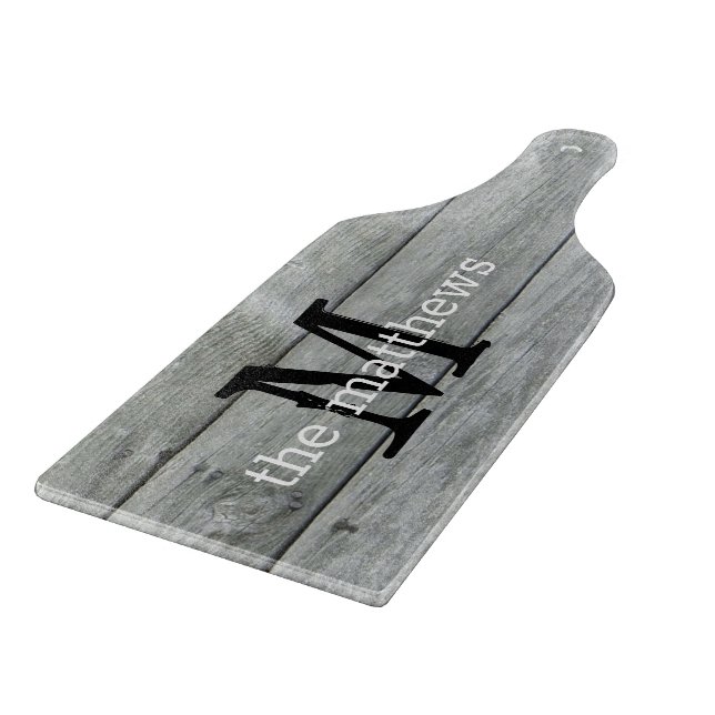 Rustic Country Farmhouse Grey Monogrammed Name Cutting Board (Corner)