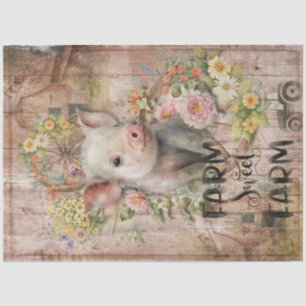 Rustic Country Farmhouse Spring Piglet Decoupage  Tissue Paper