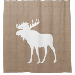 Rustic Country Faux Burlap White Moose Silhouette
