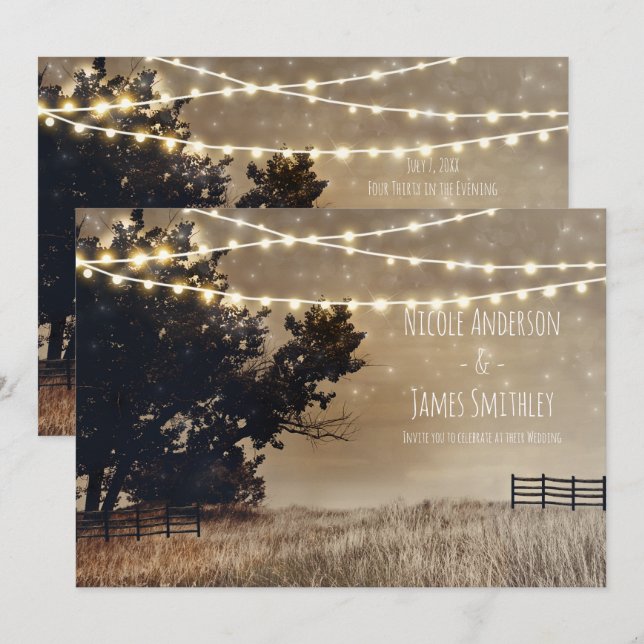 Rustic Country Field & Lights Country Wedding Invitation (Front/Back)