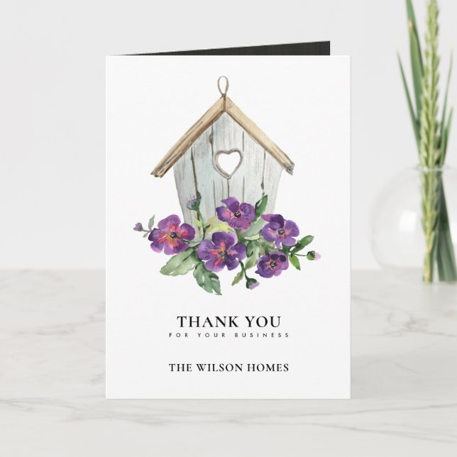 RUSTIC COUNTRY FLORA BIRDHOUSE REALTOR REAL ESTATE THANK YOU CARD (Front)