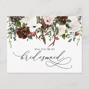 Rustic Country Floral   Be My Bridesmaid Postcard