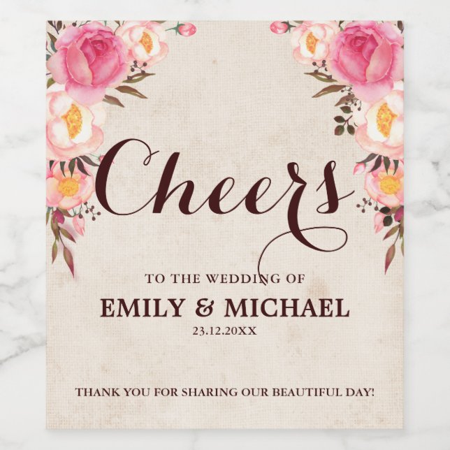 Rustic Country Floral bouteille de vin étiquette (Étiquettes simples)