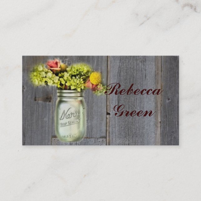 rustic country floral mason jar wedding business card (Front)