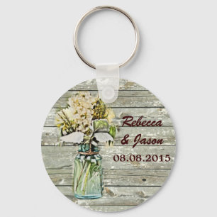 rustic country floral mason jar wedding thank you keychain