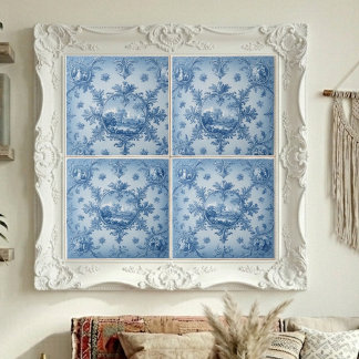 Rustic Country Floral Motif Dusty Blue Muted Tones Tile