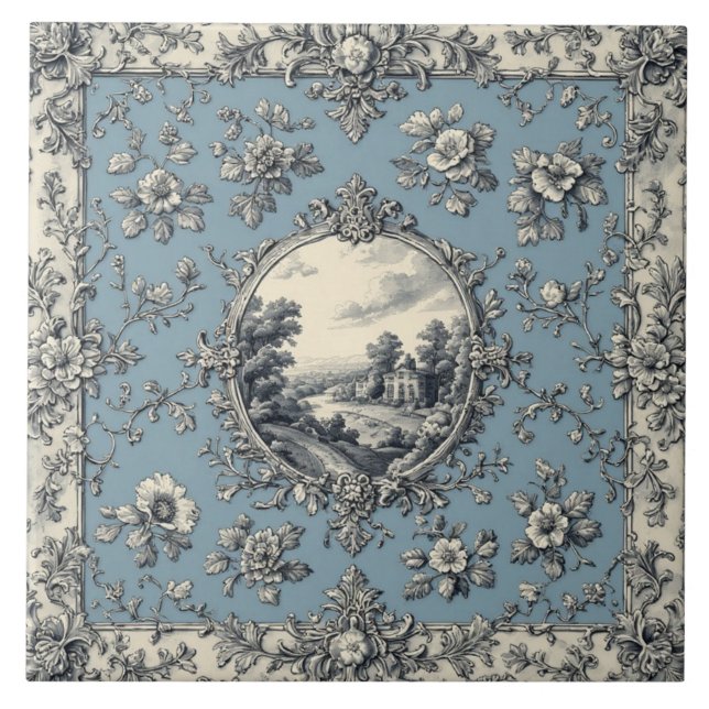 Rustic Country Floral Motifs Mute Tones Distressed Tile (Front)