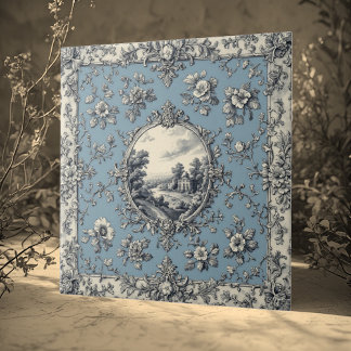 Rustic Country Floral Motifs Mute Tones Distressed Tile