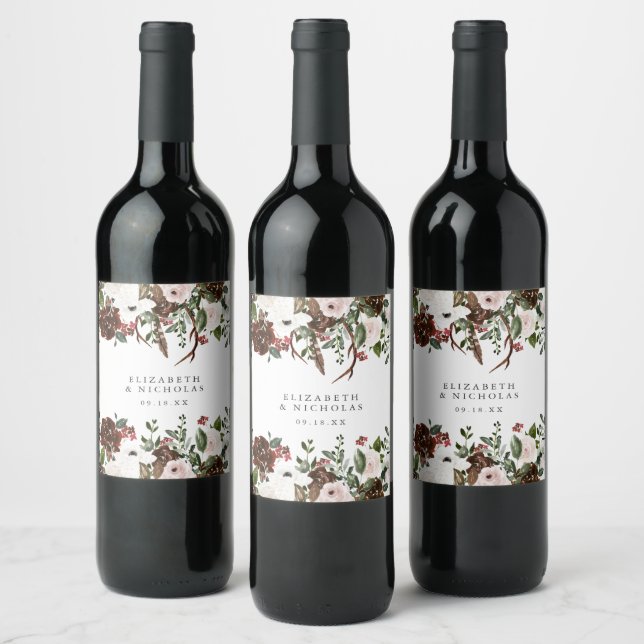 Rustic Country Floral Personalized Wedding Wine Label (Bottles)