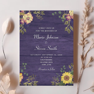Rustic Country Floral Purple Wedding Invitation