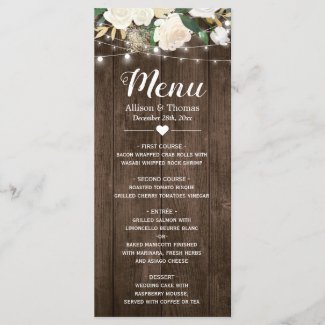Rustic Country Floral String Lights Wedding Menu
