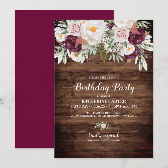 Rustic Country Floral Watercolor Birthday Party Invitation (Front/Back)