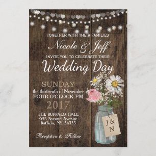 Rustic Country Flower Mason Jar Barn Wedding Invitation