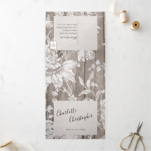 Rustic country flowers tri-fold all in one wedding invitation