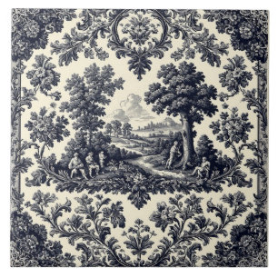 Rustic Country Folks French Toile Pastoral Scenery Tile