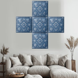 Rustic Country French Toile Heritage Pastoral Blue Tile