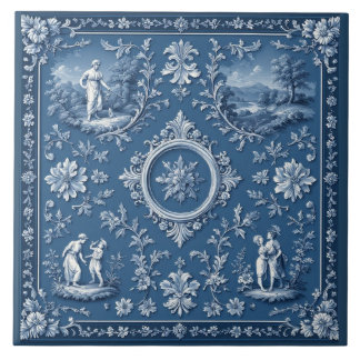 Rustic Country French Toile Heritage Pastoral Blue Tile