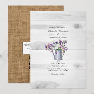 Rustic Country Garden Floral QR Code RSVP Wedding Invitation