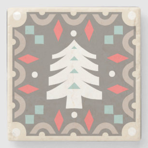Rustic Country Geometric Colourful Pine Tree Stone Coaster