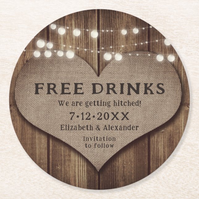 Rustic Country Getting Hitched Save The Date Round Paper Coaster (Front)