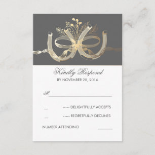 Rustic Country Gilded Horseshoes Wedding RSVP Card
