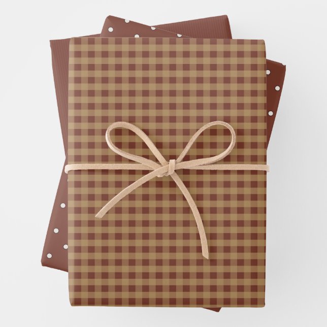 Rustic Country Gingham and Polka Dots  Wrapping Paper Sheet (In situ)