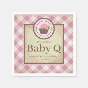 Rustic Country Gingham Cupcake Baby Q Napkin