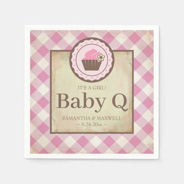 Rustic Country Gingham Cupcake Baby Q Napkin (Front)