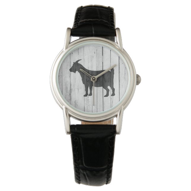 Rustic Country Goat Wood Panel Watch (Front)