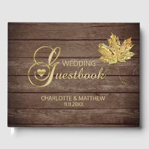 Rustic Country Gold Leaf Fall Autumn Wedding Guest Book