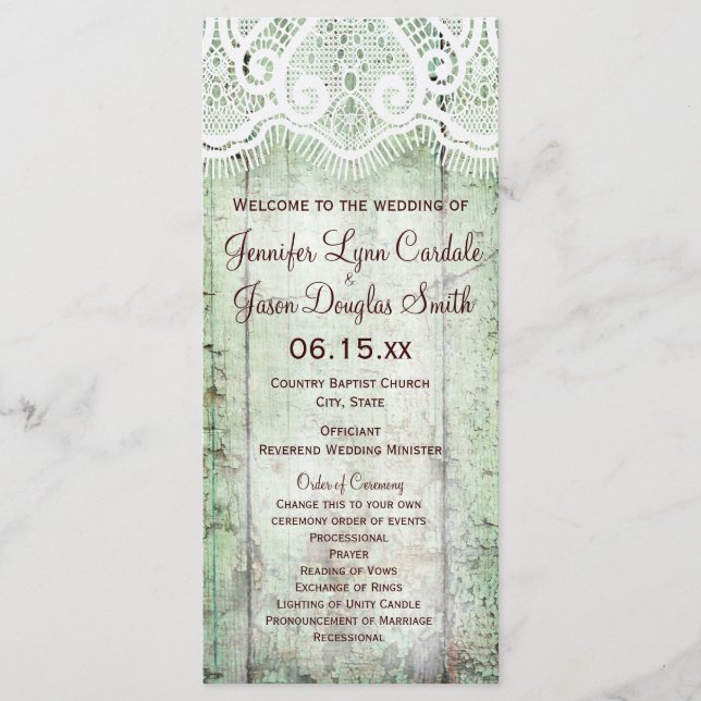 Rustic Country Grange Bois Programmes de mariage v (Devant)