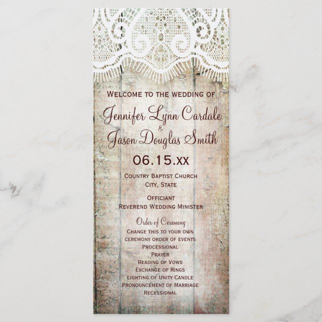 Rustic Country Grange Bois Programmes de mariage v (Devant)