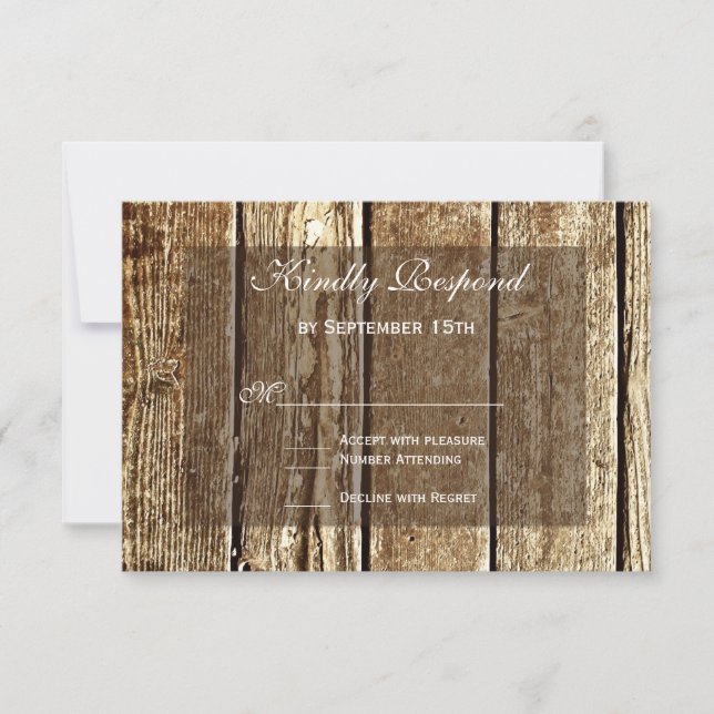 Rustic Country Grange Wood Wedding Cartes RSVP (Devant)